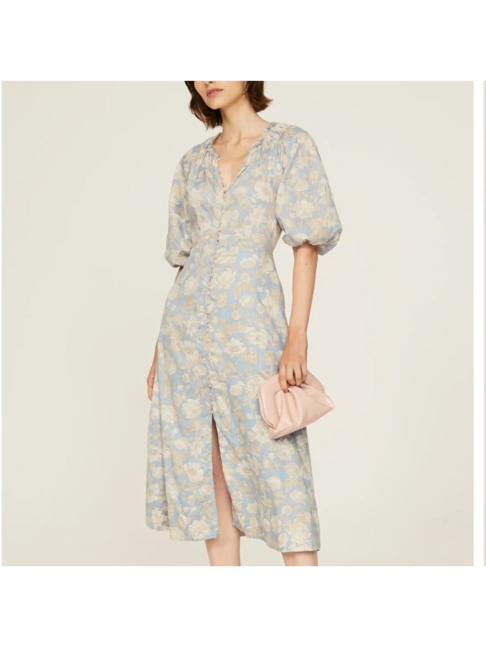 REBECCA TAYLOR Blue Floral MIDI Dress Cottage Cotton Prairie Button $500